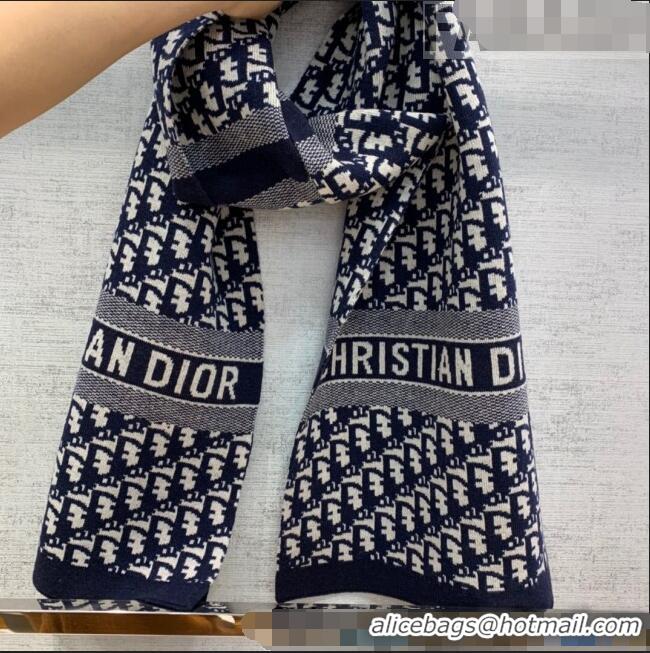 New Design Dior Wool Cashmere Scarf 35x200cm D22325 Navy Blue