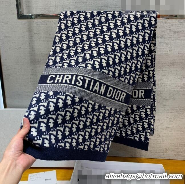 New Design Dior Wool Cashmere Scarf 35x200cm D22325 Navy Blue