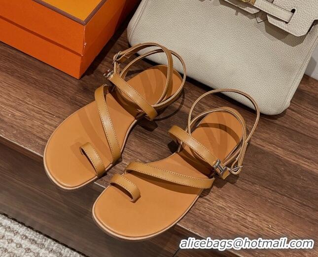 Cheap Price Hermes Leather Strap Sandals with H 711088 Brown