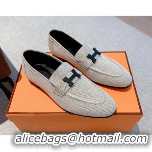 Sophisticated Hermes Paris Canvas Loafers Grey 711091