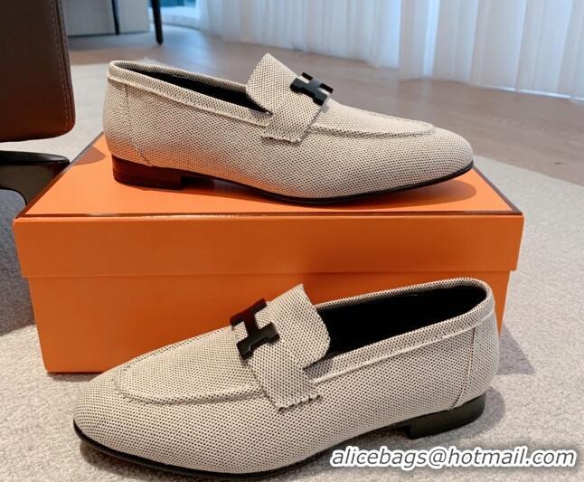 Sophisticated Hermes Paris Canvas Loafers Grey 711091