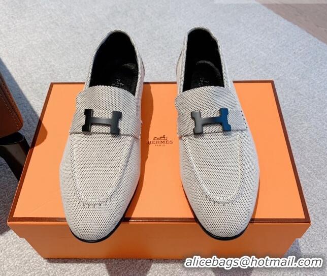 Sophisticated Hermes Paris Canvas Loafers Grey 711091