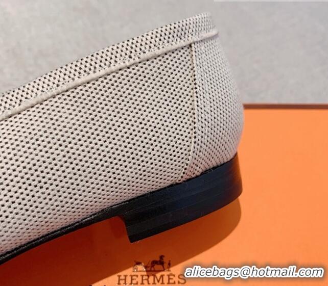 Sophisticated Hermes Paris Canvas Loafers Grey 711091