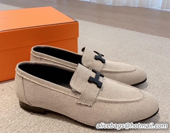 Sophisticated Hermes Paris Canvas Loafers Grey 711091