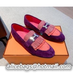 Duplicate Hermes Royal Suede Loafers Purple 711092