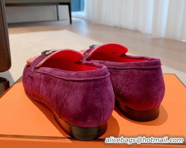 Duplicate Hermes Royal Suede Loafers Purple 711092