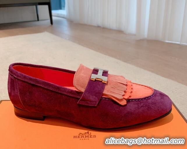 Duplicate Hermes Royal Suede Loafers Purple 711092