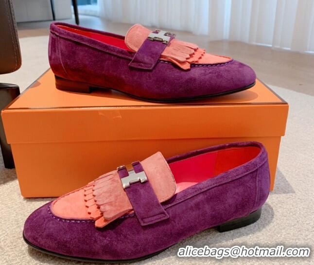 Duplicate Hermes Royal Suede Loafers Purple 711092