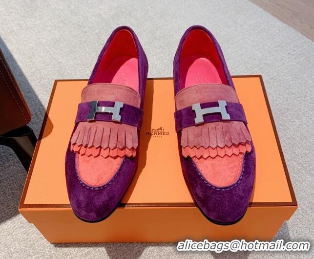 Duplicate Hermes Royal Suede Loafers Purple 711092