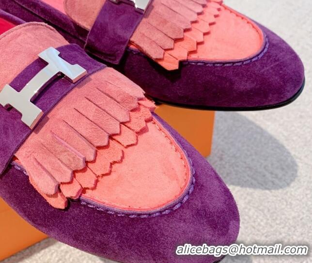 Duplicate Hermes Royal Suede Loafers Purple 711092