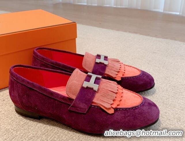 Duplicate Hermes Royal Suede Loafers Purple 711092