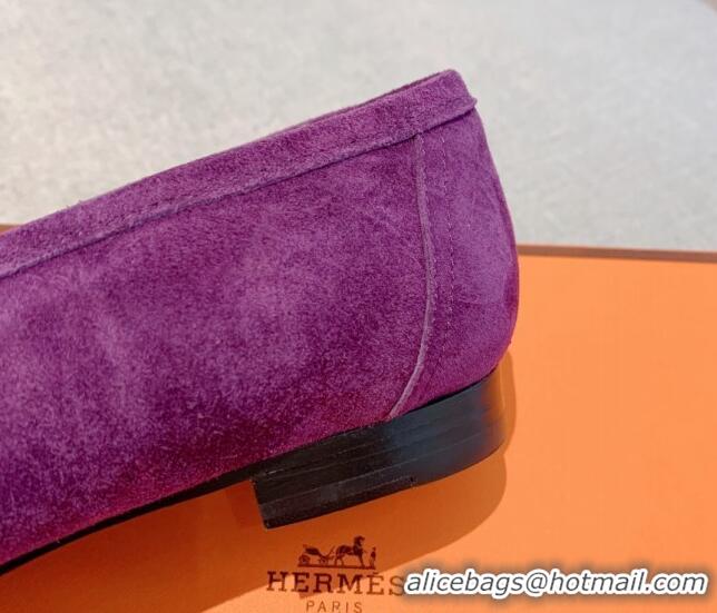 Duplicate Hermes Royal Suede Loafers Purple 711092