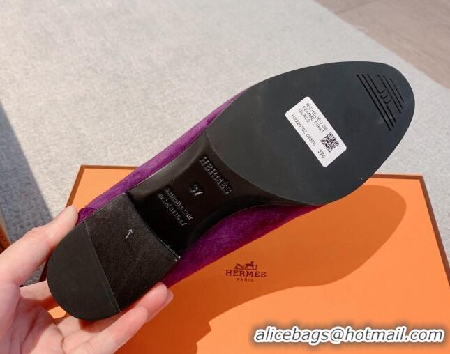 Duplicate Hermes Royal Suede Loafers Purple 711092