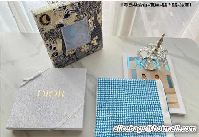 Well Crafted Dior Houndstooth Silk Sqaure Scarf 55x55cm D22214 Blue