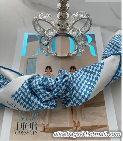 Well Crafted Dior Houndstooth Silk Sqaure Scarf 55x55cm D22214 Blue