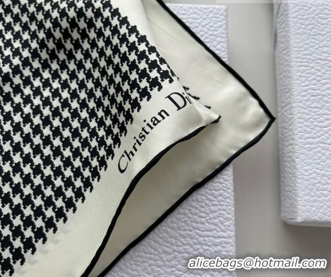 Best Price Dior Houndstooth Silk Sqaure Scarf 55x55cm D22214 Black