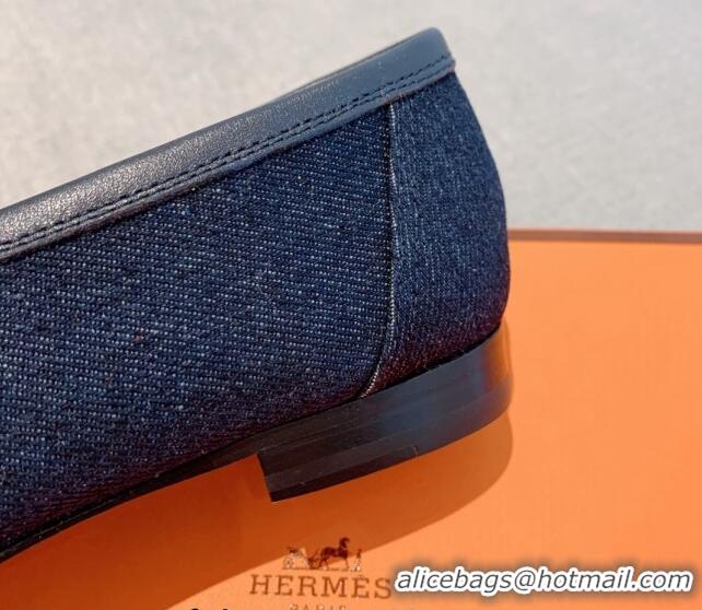 Charming Hermes Royal Loafers in Denim and Leather Dark Blue 711093