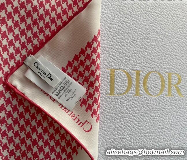 New Fashion Dior Houndstooth Silk Sqaure Scarf 55x55cm D22214 Pink