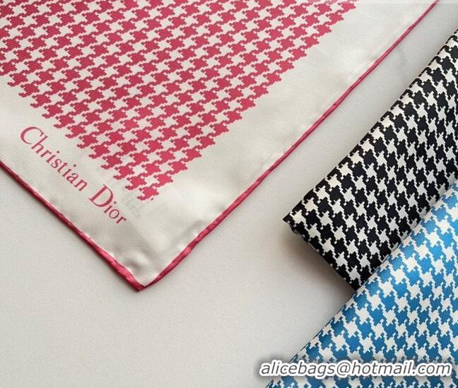 New Fashion Dior Houndstooth Silk Sqaure Scarf 55x55cm D22214 Pink