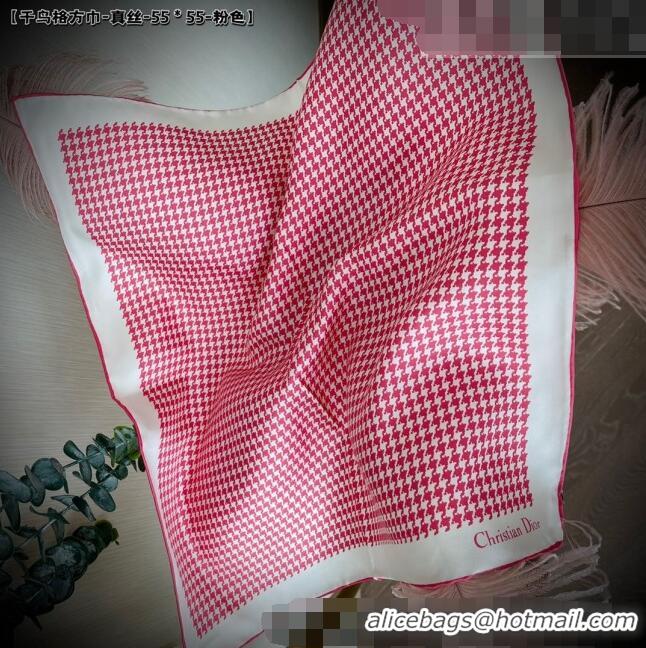 New Fashion Dior Houndstooth Silk Sqaure Scarf 55x55cm D22214 Pink