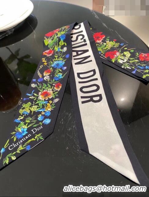 Good Taste Dior D-Millefiori Silk Bandeau Scarf 6x106cm D22221 Black