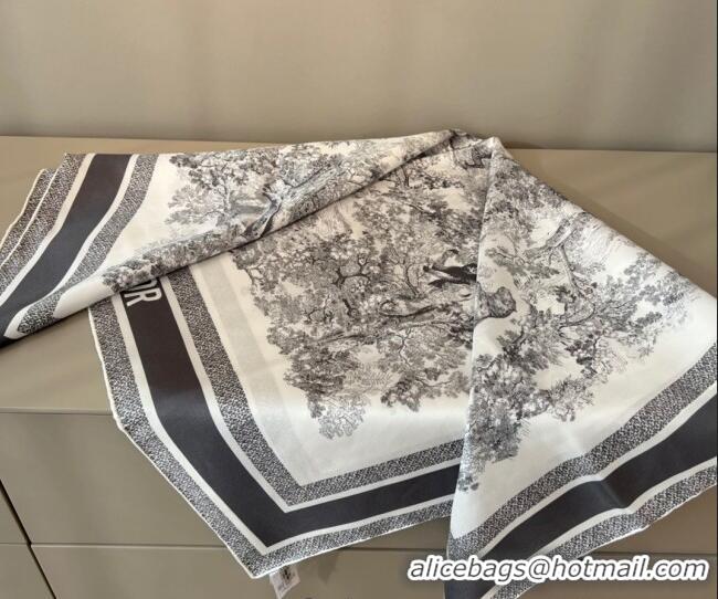 Lower Price Dior Toile de Jouy Reverse Silk Sqaure Scarf 90x90cm D22225 Grey