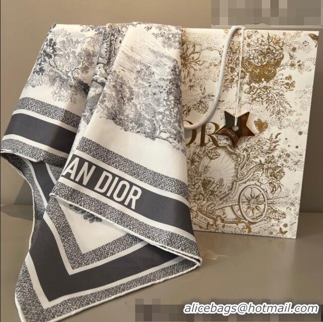 Lower Price Dior Toile de Jouy Reverse Silk Sqaure Scarf 90x90cm D22225 Grey