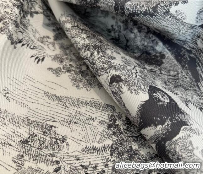 Lower Price Dior Toile de Jouy Reverse Silk Sqaure Scarf 90x90cm D22225 Grey