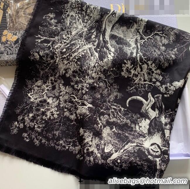 Top Grade Dior Toile de Jouy Reverse Silk Square Scarf 90x90cm 033027 Black