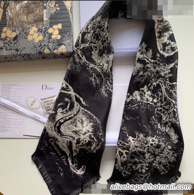 Top Grade Dior Toile de Jouy Reverse Silk Square Scarf 90x90cm 033027 Black