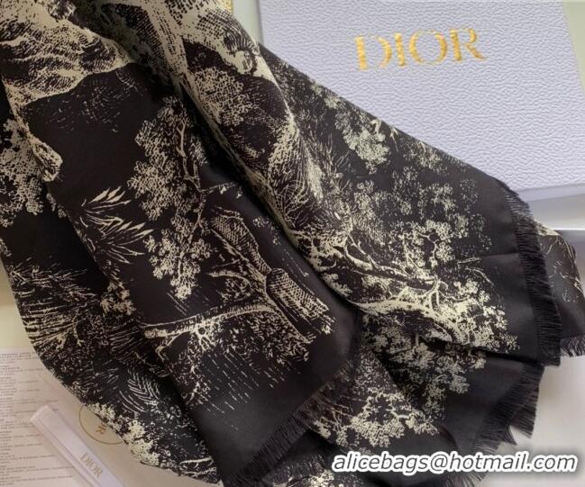 Top Grade Dior Toile de Jouy Reverse Silk Square Scarf 90x90cm 033027 Black