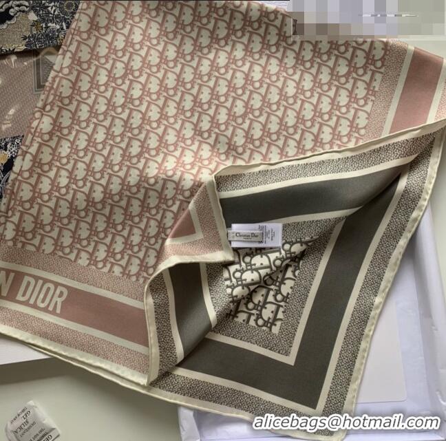 Grade Quality Dior Bi-Color Oblique Silk Square Scarf 90x90cm 033079 Pink/Grey