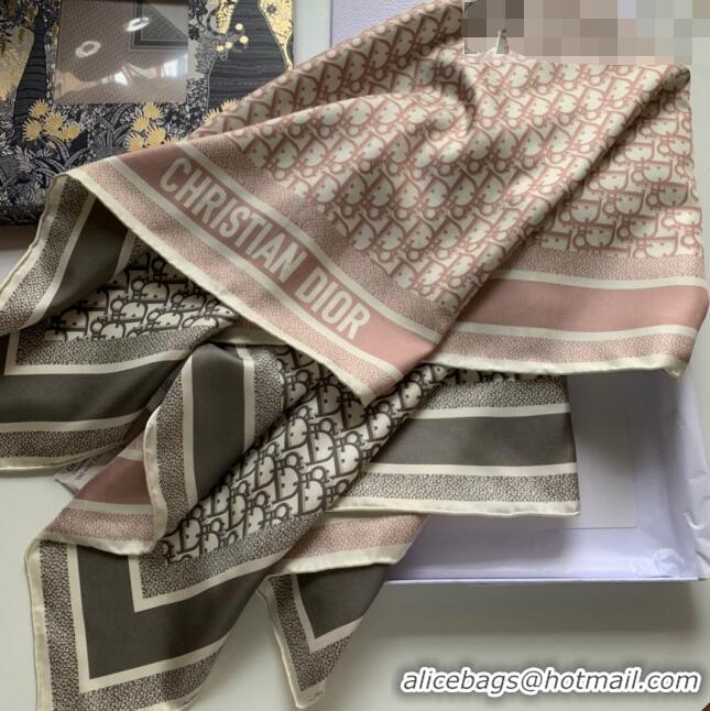 Grade Quality Dior Bi-Color Oblique Silk Square Scarf 90x90cm 033079 Pink/Grey