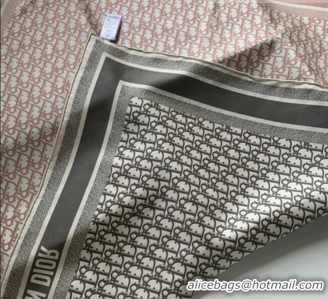 Grade Quality Dior Bi-Color Oblique Silk Square Scarf 90x90cm 033079 Pink/Grey