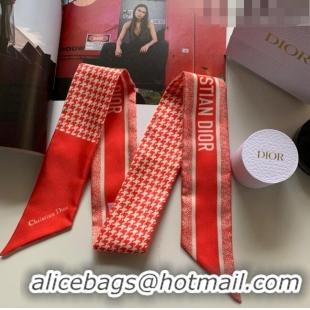 Pretty Style Dior Houndstooth Silk Bandeau Scarf 6x100cm 033085 Red