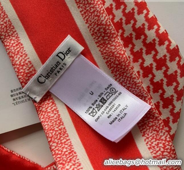 Pretty Style Dior Houndstooth Silk Bandeau Scarf 6x100cm 033085 Red