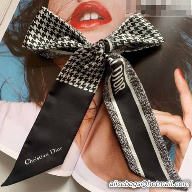 Low Cost Dior Houndstooth Silk Bandeau Scarf 6x100cm 033087 Black