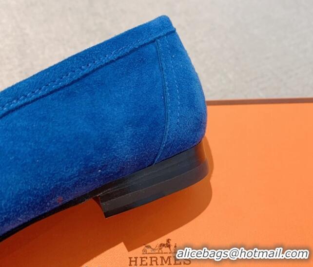 Luxury Discount Hermes Royal Loafers in Denim and Leather Blue 711094