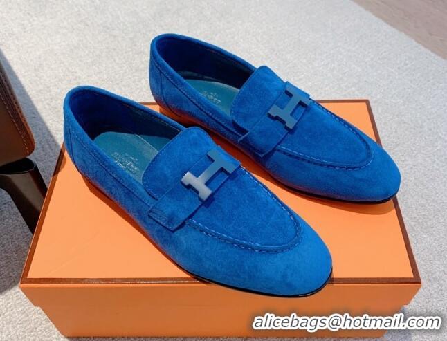 Luxury Discount Hermes Royal Loafers in Denim and Leather Blue 711094