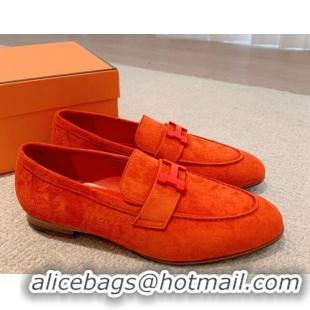 Luxury Hermes Paris Suede Loafers Orange 711095