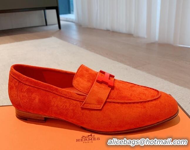 Luxury Hermes Paris Suede Loafers Orange 711095