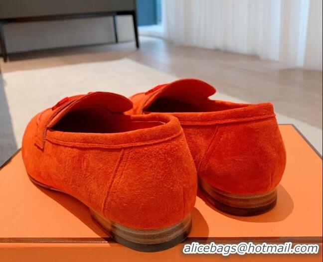 Luxury Hermes Paris Suede Loafers Orange 711095