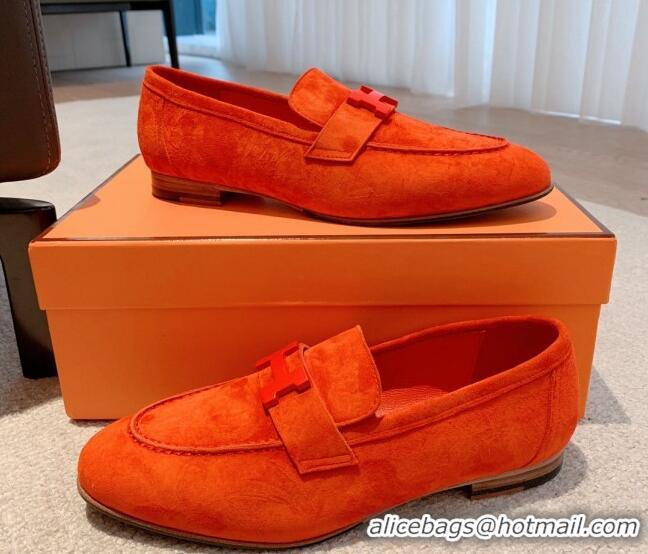 Luxury Hermes Paris Suede Loafers Orange 711095