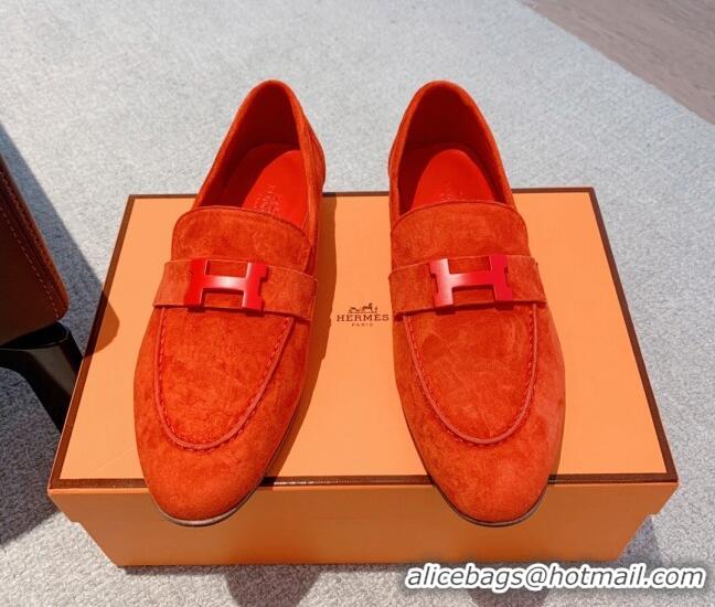 Luxury Hermes Paris Suede Loafers Orange 711095