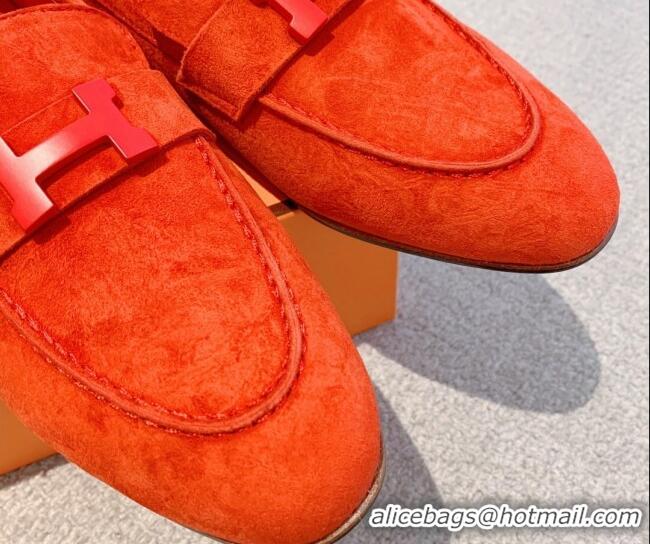 Luxury Hermes Paris Suede Loafers Orange 711095