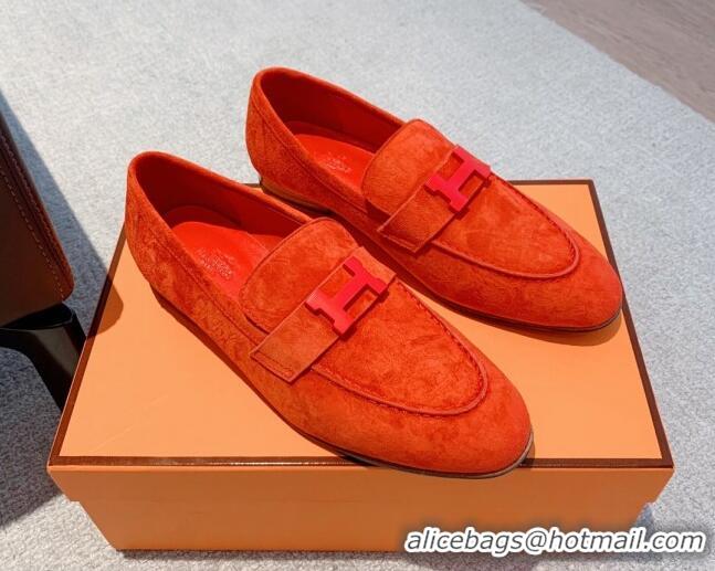 Luxury Hermes Paris Suede Loafers Orange 711095