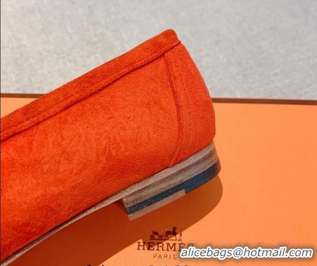 Luxury Hermes Paris Suede Loafers Orange 711095