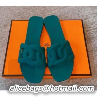 Luxury Hermes PVC Flat Slide Sandals Light Green 711101