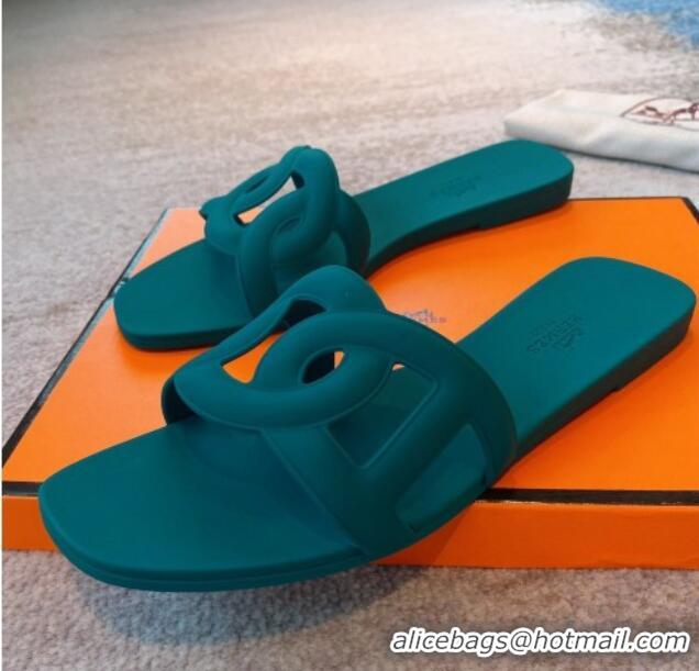 Luxury Hermes PVC Flat Slide Sandals Light Green 711101