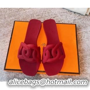 Duplicate Hermes PVC Flat Slide Sandals Red 711102